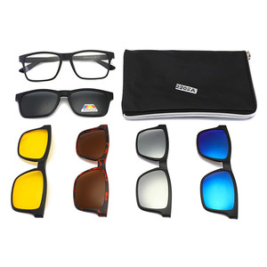 Clip-on magnétique polarisé 5-en-1 avec protection UV400 TAC, <span class=keywords><strong>design</strong></span> 29, jaune/noir/bleu/argent/marron, monture PC carrée, usine de Yiwu - Product Image 1