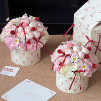 Boîte à fleurs de style boîte à gâteau avec poignée, boîte cylindrique ronde pliable pour bouquet, boîte cadeau pour arrangement floral