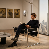 Fauteuil en cuir et métal de style Instagram, inspiré du milieu du siècle, pour salon et bureau