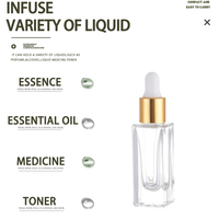 Flacon compte-gouttes carré en verre transparent pour sérum cosmétique et huile essentielle, avec bouchon doré ou argenté, logo personnalisé, vente en gros