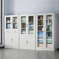 Meuble de rangement métallique verrouillable avec portes vitrées et étagères, design compact, pour optimiser l'espace de stockage de dossiers pour écoles, hôtels, salons et bureaux à domicile