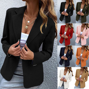 Damen Herbst Formeller <span class=keywords><strong>Blazer</strong></span> Langarm Übergröße Büro-Dame Einfarbiger Anzug Mantel Atmungsaktives Seidenfutter Canvas - Product Image 6