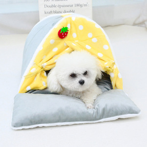 Curtain Style Enclosed Pet Bed For Dogs <b>Small</b> Medium Size Thickened Warm Triangle Shape With Strawberry Decor Hand Washable - Product Image 1