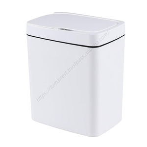 Poubelle de salle de bain intelligente en ABS avec ensachage automatique, couvercle électronique, capteur de mouvement étroit sans contact, blanche, pour la vente en gros - Product Image 1