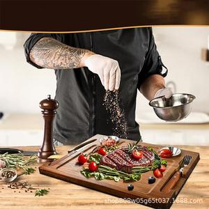 Planche à découper en bois d'acacia rectangulaire, plateau à steak en bois massif avec rangement pour couteau et fourchette, couleur rétro, planche à découper double face - Product Image 4