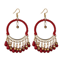 Boucles d'oreilles de style ethnique tissé à la main, boucles d'oreilles Boho rétro perles rondes goutte d'eau