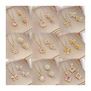 Ensemble de bijoux en gros plaqué <span class=keywords><strong>or</strong></span> 18 carats avec pendentif en zircon et boucles <span class=keywords><strong>d</strong></span>'oreilles pour femme - Cadeau - Conjuntos De Joias - Product Image 1