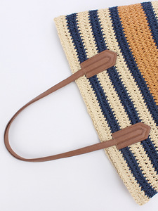 Sac à bandoulière rayé en PU tressé, polyester, deux sangles, fermeture éclair, tissé à la main, plage, vacances, loisirs, tendance transfrontalière, grande taille, Tanjing - Product Image 2