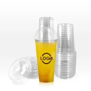 Takeaway transparent disposable plastic cup packaging 16oz ice drink cups logo printed pet glasses