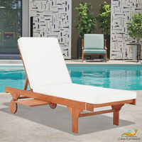 Chaise longue moderne d'extérieur en teck avec coussin et roulettes, mobilier de maison à dossier ouvert, écologique, pour salon, villa, jardin, patio, piscine