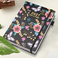 Agenda 2027 A5 en PU rigide à motif floral avec élastique et marque-page en ruban – Idéal pour le bureau, l'école et les affaires