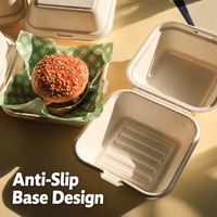 Boîte à hamburger personnalisée en bagasse de canne à sucre, biodégradable, compostable, emballage alimentaire jetable en forme de coquille