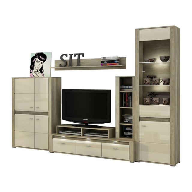 Big Home Furniture Modern Glass Led Tv Stand with Bookcase Factory Modern Office Wooden Tall TV Console Cabinet