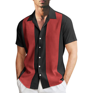 RNSHANGER Fashion Men's Stripe <strong>Shirts</strong> <strong>Vintage</strong> <strong>Bowling</strong> Hawaiian Short Sleeve Slim Fit <strong>Shirt</strong> Polyester Lapel Collar Male <strong>Shirt</strong> - Product Image 3