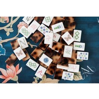 Ubin Mahjong Gaya Oriental Amerika Berbahan Akrilik Motif Cangkang Kura-Kura Bertema Botani untuk Hiburan Perjalanan Hadiah Liburan
