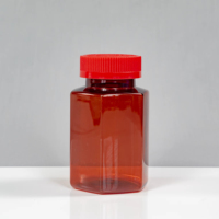 Bouteille hexagonale en PET de 120 cc avec bouchon doré brillant de 38 mm, emballage de qualité alimentaire pour capsules de vitamines et compléments alimentaires