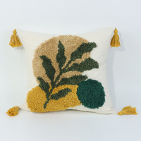 Nouvelle Arrivée Housse de Coussin en Coton Brodé à Motifs Feuilles avec Pompons pour Canapé Décoration Maison NLS