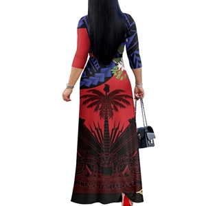 Vestidos de diseño haitiano de lujo para mujer, vestido de fiesta con cuello en V y mangas 3/4 con bolsillos, Vestidos de mujer <span class=keywords><strong>Vintage</strong></span> con Curvas elegantes a la moda - Product Image 2