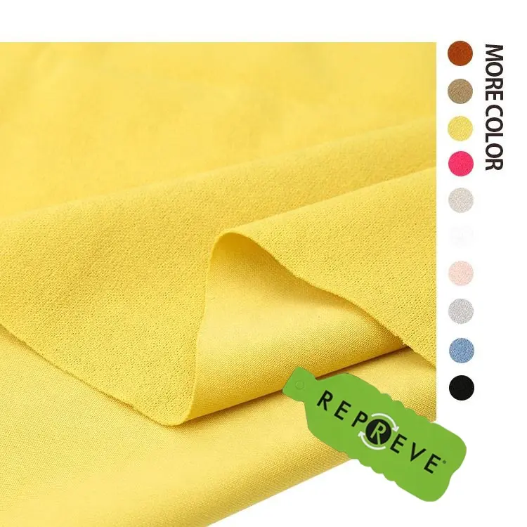 Kustom warna-warni 100 poliester rpet kain rajut kuning scuba crepe interlock kain rajutan daur ulang bahan tekstil shaoxing