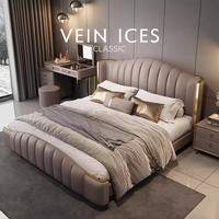 Lit King-size G535 de luxe léger en cuir véritable de style italien avec cadre en bois massif et rangement pour chambre parentale haut de gamme