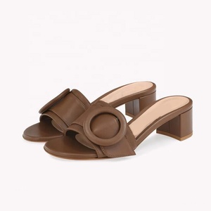 Women's Circle Buckles Sandals Open Square Toe on Shoes Low Chunky <b>Heels</b> Comfortable Slides Dress Mules - Product Image 1