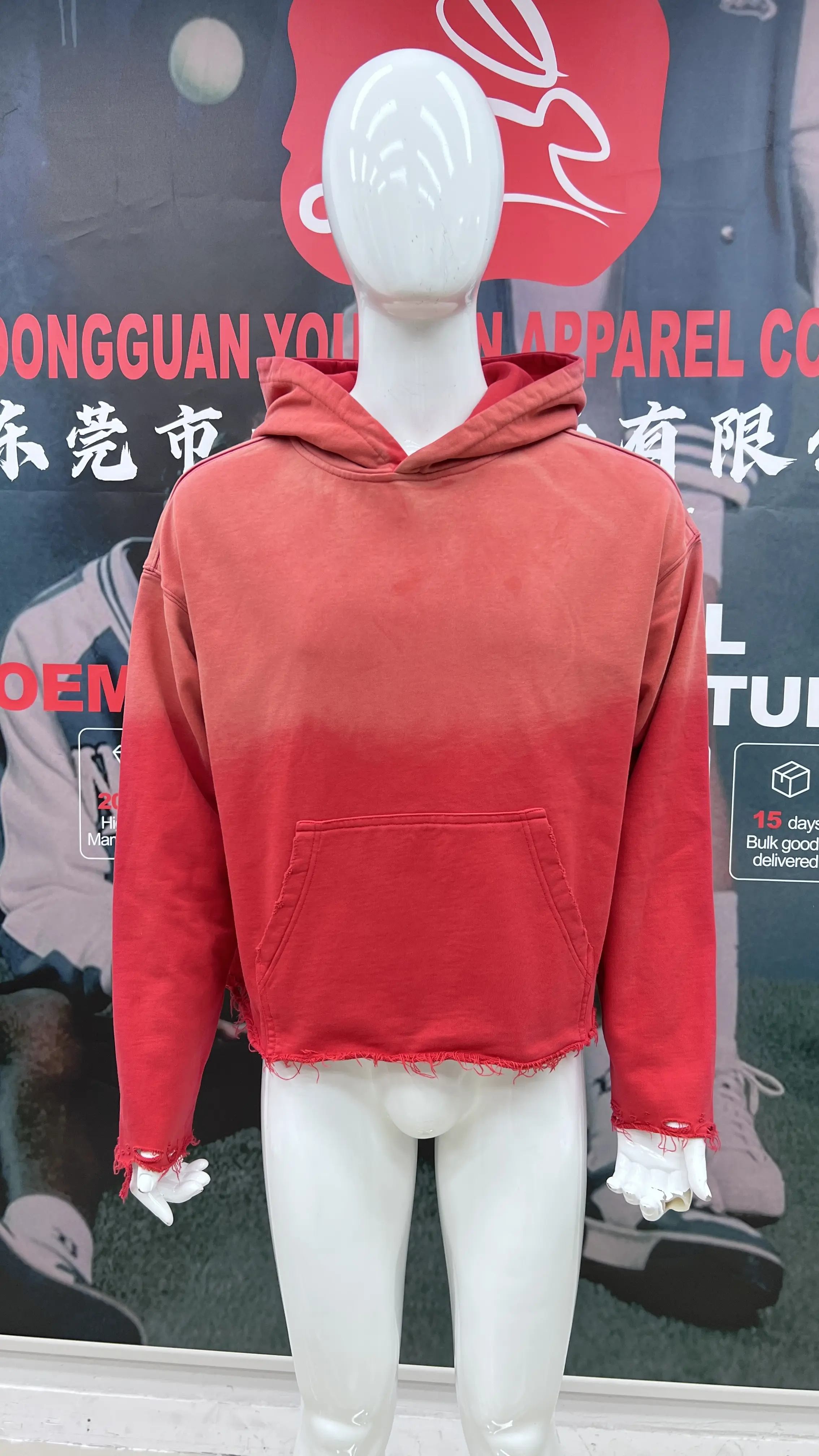 High Quality 100% Cotton Distressed Cropped Hoodie Men Custom Logo Heavyweight French Terry Unisex Pullover Crop Hoodies