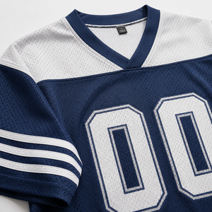 Maillot de football américain personnalisé bleu marine respirant imprimé à manches courtes en mesh – Tenue d'équipe pour le jour du match et vêtements de supporter - Product Image 5