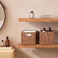UBBCARE Lot de 3 paniers de rangement en corde de papier 13.4L8.3H7.1, tressés, pliables, rectangulaires, avec poignées, noirs, pour salle de bain