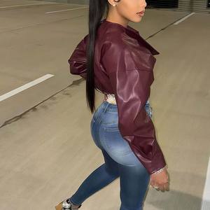 Damen Casual PU-Leder Langarm Herbstmantel - Product Image 4