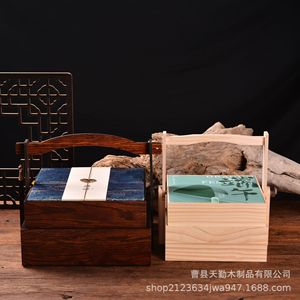 Double Layer Solid Wood <b>Box</b> <b>Pine</b> Rectangle Portable Gift Packaging Mid Autumn Festival Mooncake Storage Container - Product Image 4