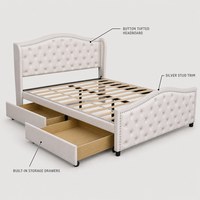 Cadre de lit en tissu avec rangement, taille King/Queen, tête de lit capitonnée avec boutons et 4 tiroirs sous le lit, chambre à coucher