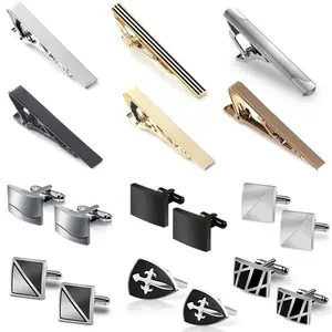 Heren Manchetknopen Stropdas Clips Set Verguld Roestvrij Staal Sieraden Tie Bar Clip Manchetknopen Voor Bruiloftsfeest Cadeau