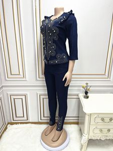 Nuevo Conjunto de Dos Piezas de Moda para Mujer, <span class=keywords><strong>Talla</strong></span> <span class=keywords><strong>Grande</strong></span>, <span class=keywords><strong>Chaqueta</strong></span> y Pantalones Vaqueros con Cuentas - Product Image 4