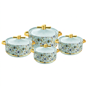Anax Durable Portable Reusable Floral Enamel Stainless Steel Hot <b>Pot</b> <b>Set</b> Insulated Non Stick Casserole Cookware Lid Gold Handle - Product Image 1