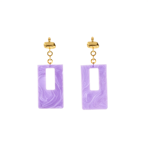 Pendientes de moda con forma rectangular de mármol morado y tachuelas chapadas en oro para mujer, joyería llamativa - Product Image 2