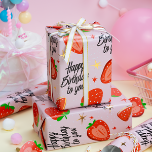 Pink Strawberry <b>Pattern</b> Gift Wrapping <b>Paper</b> Double-Sided Art <b>Paper</b> for Birthday Packaging - Product Image 2