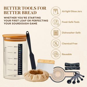 Forniture essenziali per la cottura del pane a lievitazione naturale 2 confezioni di cestini per impermeabilizzare il pane Set di barattoli da 24 once di pasta madre <span class=keywords><strong>con</strong></span> coperchi e strumenti di avviamento - Product Image 5