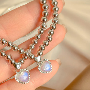 Heart Shape Moonstone Necklace Silver Chain Women's Clavicle Jewelry Gift Elegant Fashion Accessory - Product Image 2