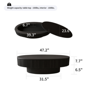 Convertible Oval Coffee Table with Storage Solid Wood Veneered Modern Design for Living Room & <b>Bedroom</b> - Product Image 2