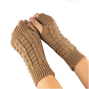 ถุงมือถักมือให้ความอบอุ่นสำหรับผู้หญิง,ถุงมือฤดูหนาวแบบไม่มีนิ้วถุงมือขนสัตว์เทียมถัก