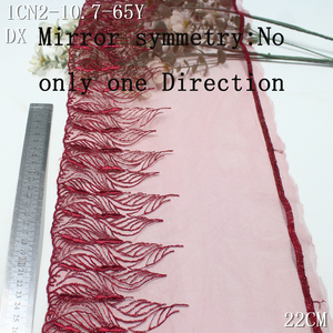 Passamaneria in pizzo ricamato con filo metallico da 22 cm, rosso-marrone, con foglie glitterate argento per abiti di alta moda - Product Image 2
