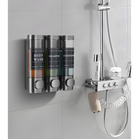 Distributeur mural de shampoing et revitalisant à 3 compartiments grande capacité, distributeur de savon liquide pour salle de bain et hôtel, sans perçage