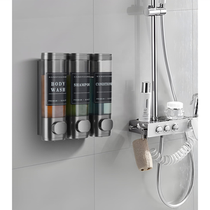 Große Kapazität Dunkelgrau 3-Kammer-Wand-<span class=keywords><strong>Shampoo</strong></span>-Conditioner-Spender Dusch seifensp ender für Badezimmer Hotel No Drill - Product Image 4