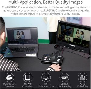 Mezclador de Video FEELWORLD <span class=keywords><strong>Livepro</strong></span> L1 V1 Ligero con Pantalla LCD de 2 Pulgadas y Conmutador Multicámara - Product Image 3