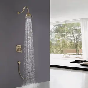 Fırçalanmış altın gizli yağmur duş bataryası seti banyo pirinç sıcak soğuk su mikser sistemi ile çift kolu