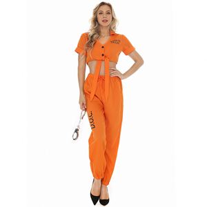 Costume de Prisonnier d'Halloween pour Fête, Débardeur Orange Imprimé Lettres, Style Hip-hop, Fendu, pour Jeu de Rôle - Product Image 5