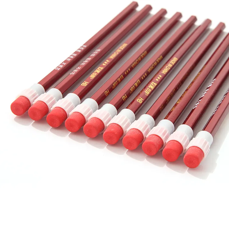 China Stationary Factory Cheap Wholesale Red Pencil Wooden HB Pencil With Big Eraser For School or Office