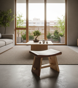 Taburete curvo versátil de madera de suar con estructura sólida, diseño fluido y acabado natural que realza interiores modernos y rústicos. - Product Image 4