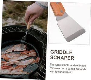 Grattoir <span class=keywords><strong>de</strong></span> nettoyage pour plaque <span class=keywords><strong>de</strong></span> cuisson en acier inoxydable <span class=keywords><strong>de</strong></span> qualité industrielle avec manche en bois, <span class=keywords><strong>spatule</strong></span> <span class=keywords><strong>de</strong></span> nettoyage pour barbecue et cuisine Teppanyaki - Product Image 4