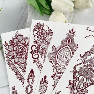Adesivi per Tatuaggi Temporanei all'Henné per Donne e Ragazze, Motivi Floreali <span class=keywords><strong>Vintage</strong></span> in Pizzo Rosso e Bianco, Adesivi per Body Art Impermeabili, Finti Tatuaggi Mehndi - Product Image 3